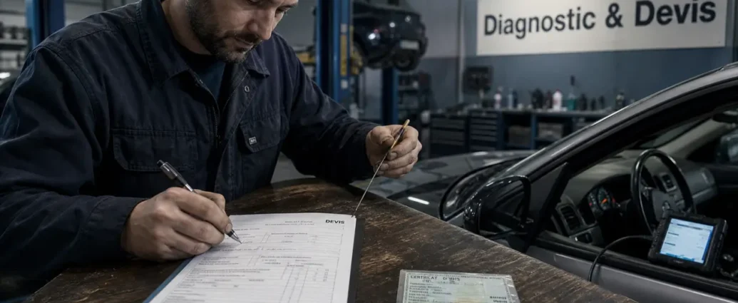 Autoplus service : diagnostic et devis en garage automobile avec outil OBD