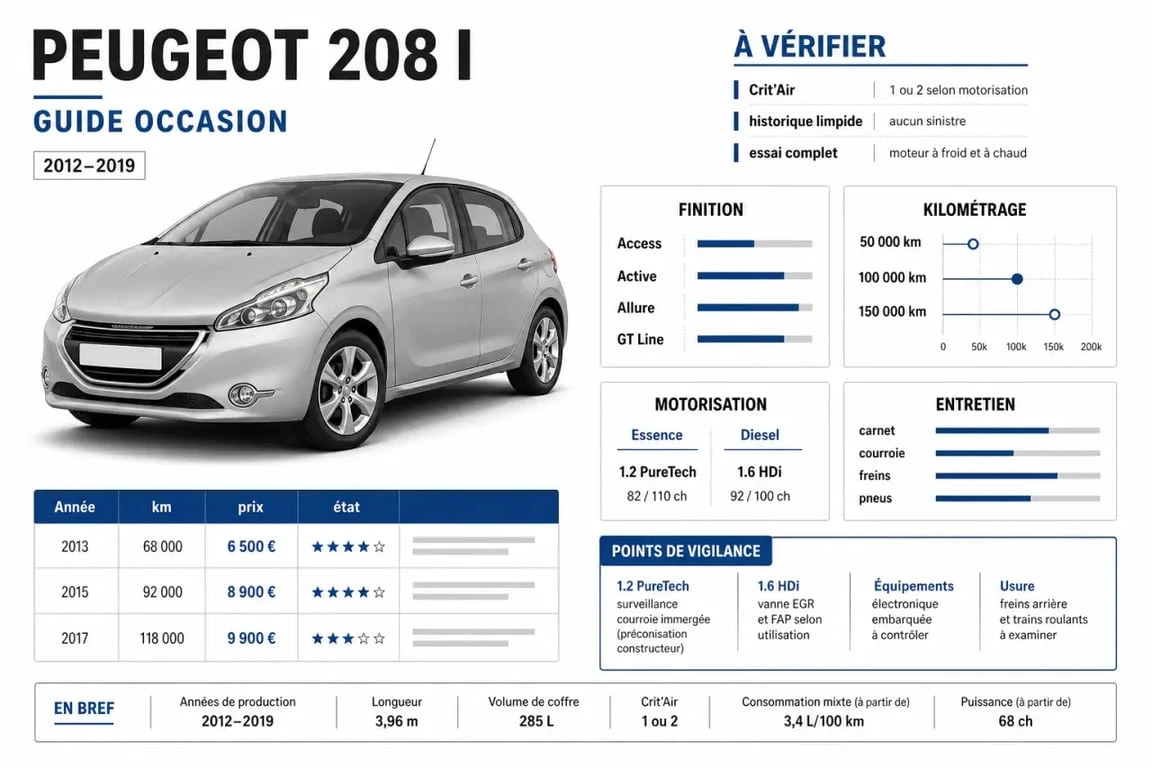 Peugeot 208 ancienne : illustration comparative des critères d’achat et des points de vigilance en occasion