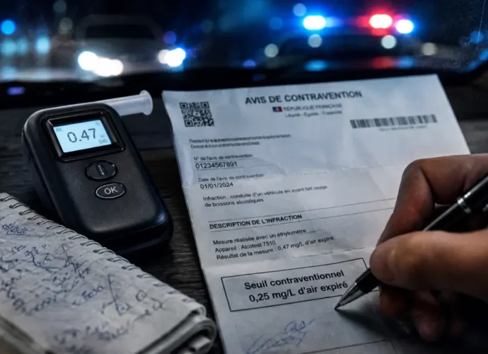 Alcoolémie contraventionnelle : éthylomètre et contravention, seuil 0,50 g/L