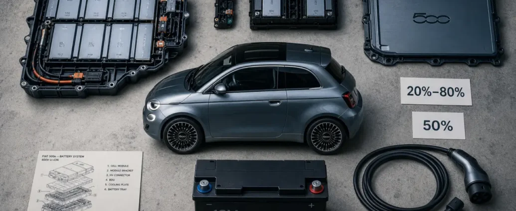 batterie fiat 500 electrique : modules lithium et 12V auxiliaire
