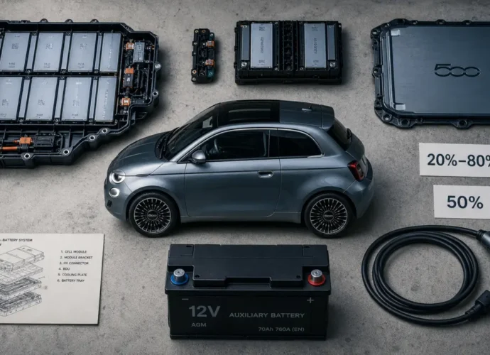 batterie fiat 500 electrique : modules lithium et 12V auxiliaire