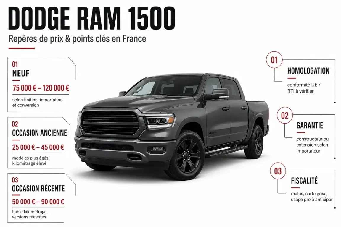 Dodge RAM prix : visualisation des écarts entre neuf, occasion et coûts annexes