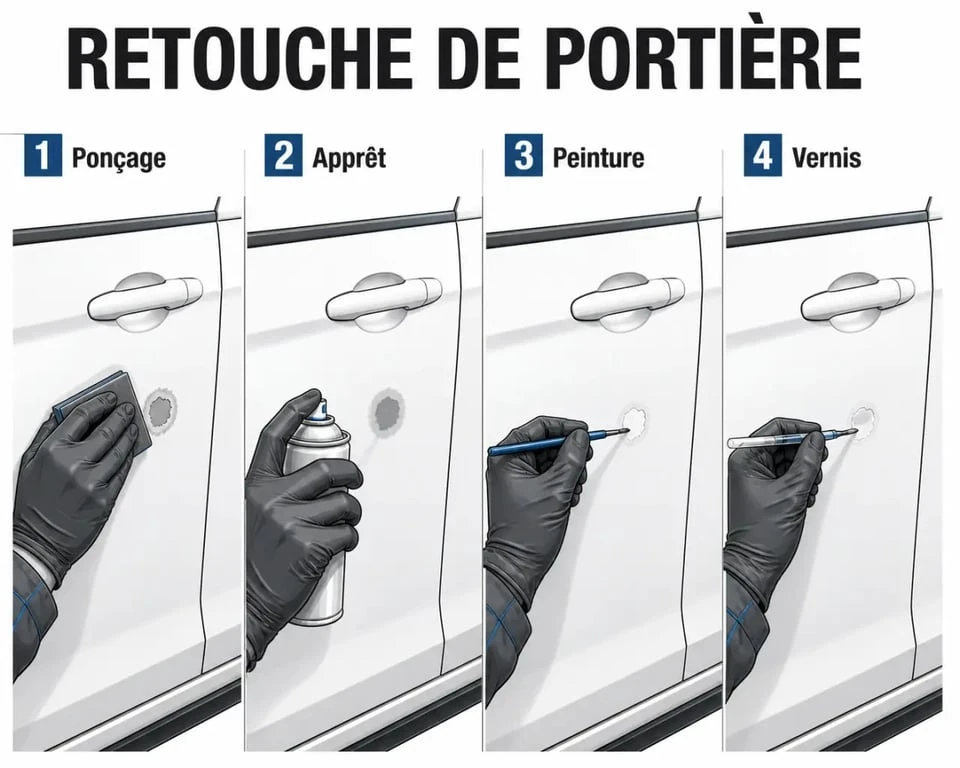 Peinture écaillée voiture : étapes de réparation sur une portière