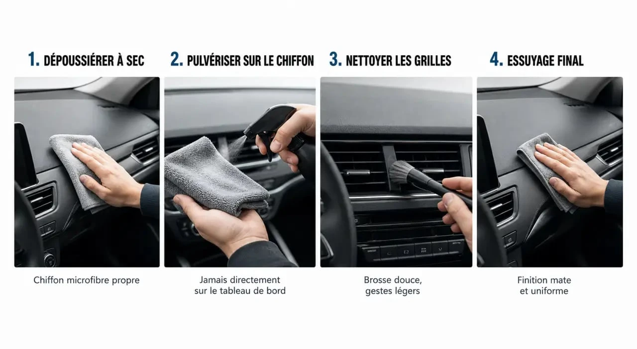 Comment nettoyer un tableau de bord de voiture : nettoyage en trois étapes avec microfibre et produit adapté