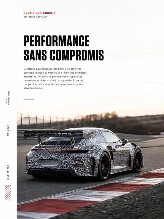 Prototype Porsche gt2 rs 992 camouflé en essais sur circuit