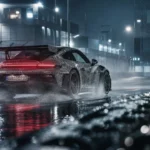 Porsche gt2 rs 992 prototype 2027 hybride, piste humide de nuit