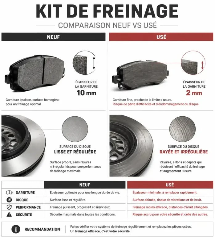 Comparaison kit freinage neuf vs usé pour Renault