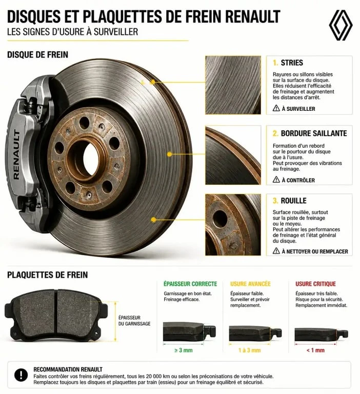 Signes d'usure des disques et plaquettes de frein Renault