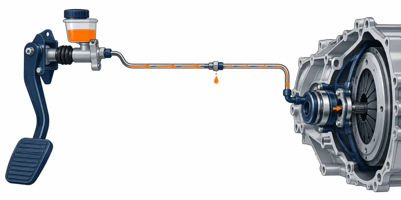 Schéma simplifié d’un problème d’embrayage hydraulique et de ses principaux composants
