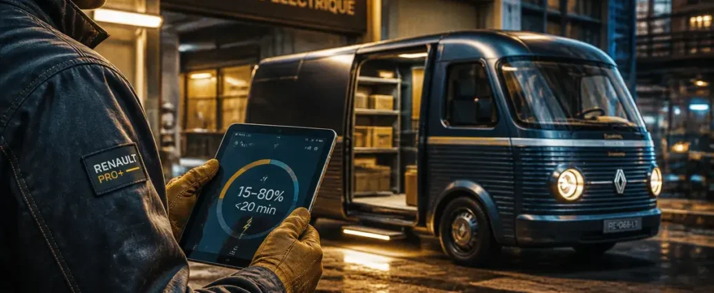 Estafette electrique de livraison urbaine, marchepied escamotable et tablette livreur