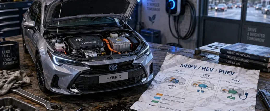 Fonctionnement voiture hybride : moteur et batterie, mHEV/HEV/PHEV