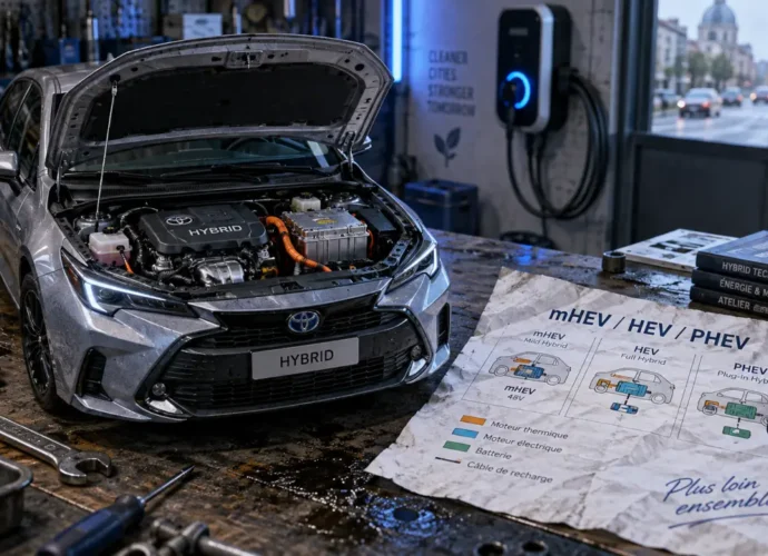 Fonctionnement voiture hybride : moteur et batterie, mHEV/HEV/PHEV
