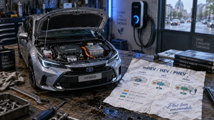 Fonctionnement voiture hybride : moteur et batterie, mHEV/HEV/PHEV