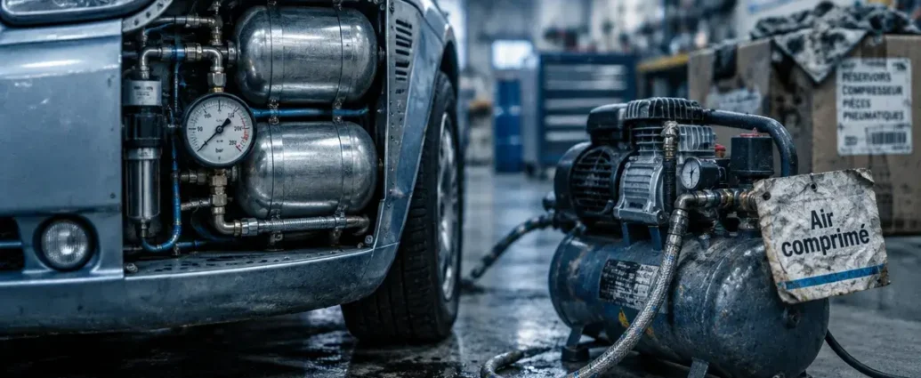Air comprimé voiture : réservoir et manomètre, compresseur électrique