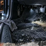 Eau qui rentre dans la voiture côté passager : tapis humide sous le tableau de bord