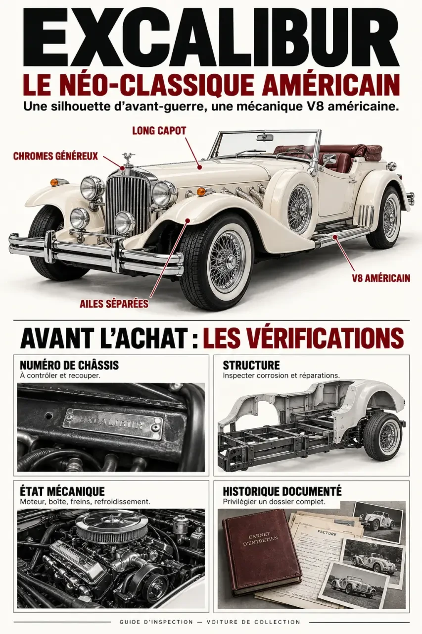 Voiture Excalibur néo-classique et principaux points à vérifier avant achat