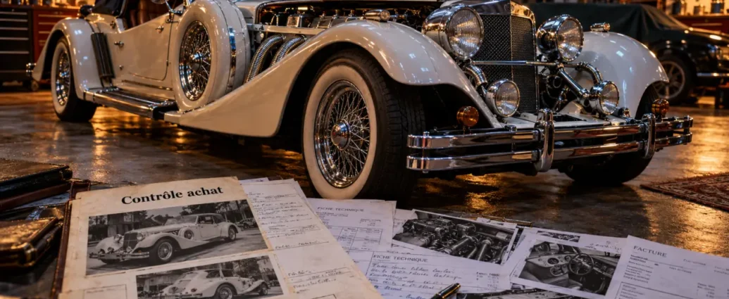 Voiture Excalibur années 1930, V8 de collection, garage chromé