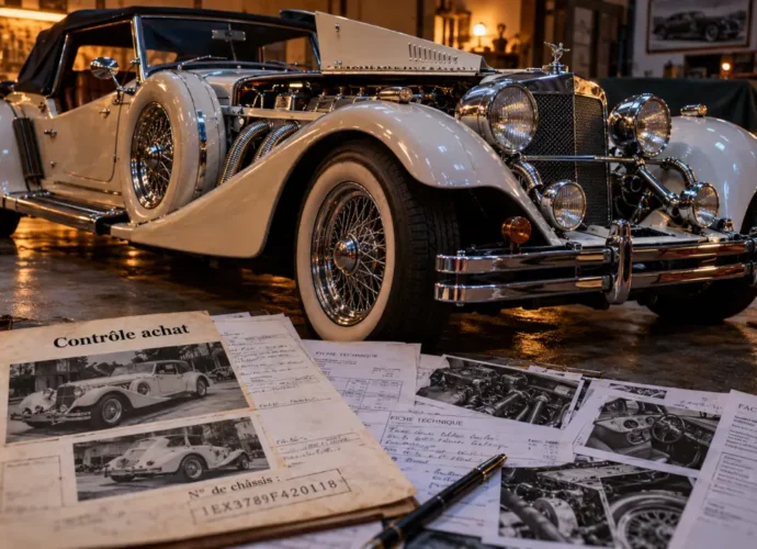 Voiture Excalibur années 1930, V8 de collection, garage chromé