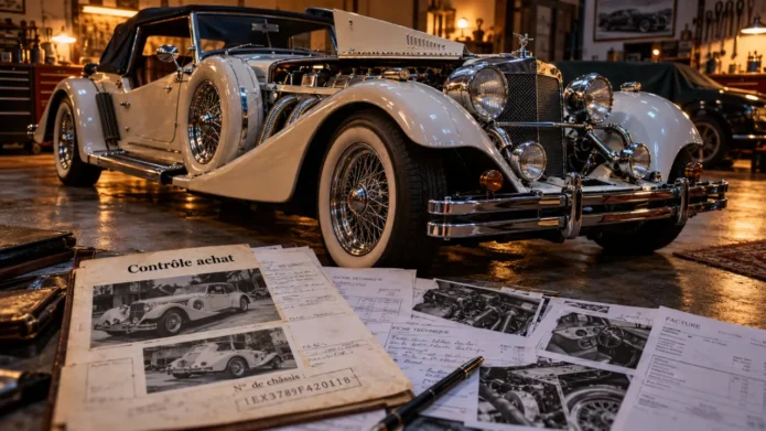 Voiture Excalibur années 1930, V8 de collection, garage chromé